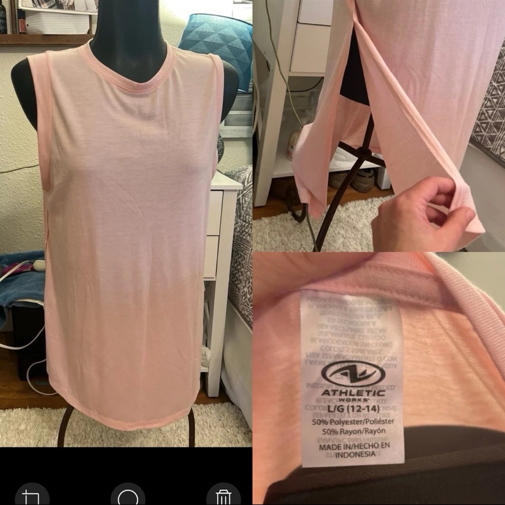 Athletic Works Pale Pink Long Tank Top High Neck Side Slits Size L